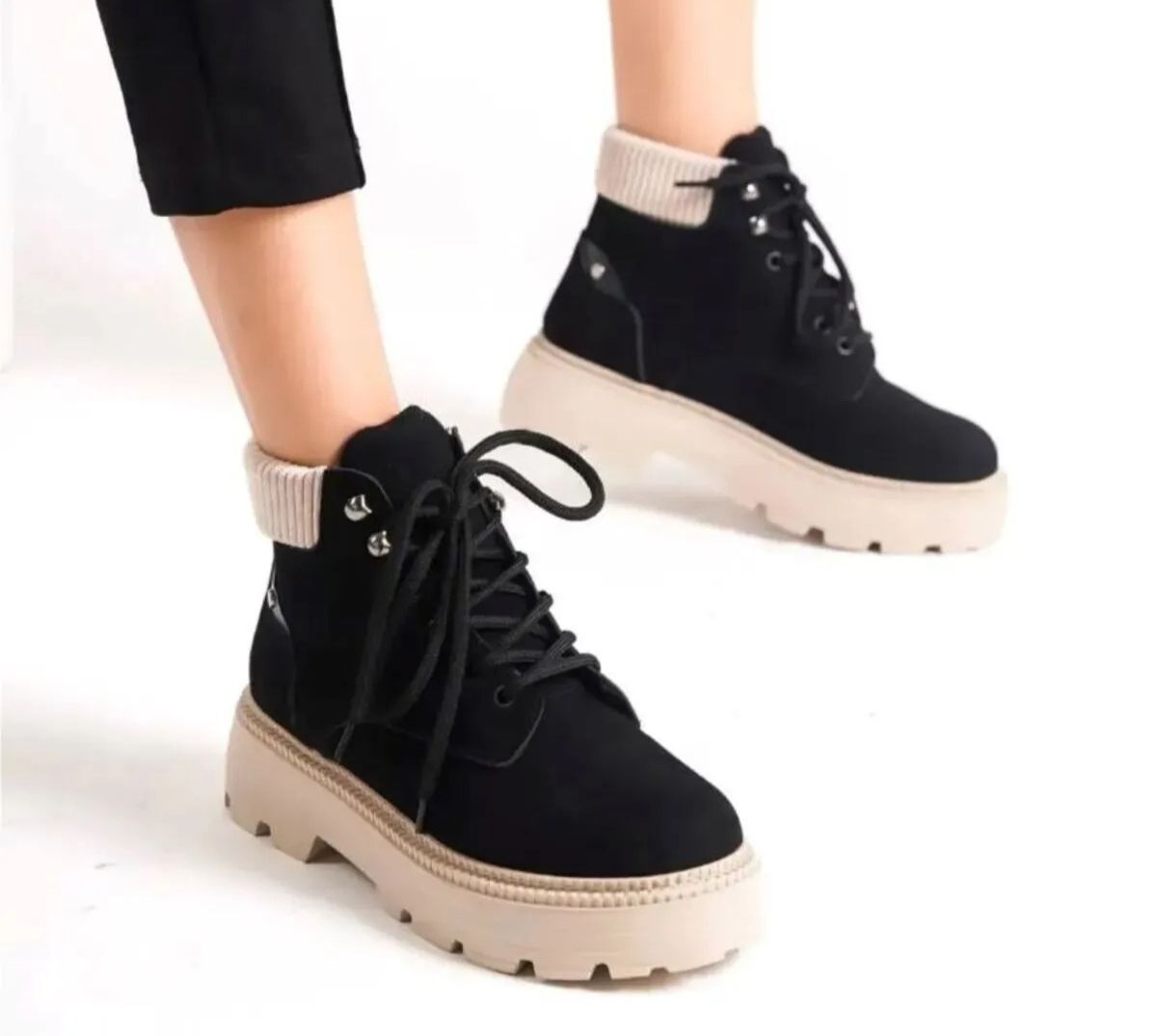 ZENVEA Triko Örmeli Siyah Süet Kadın Bot