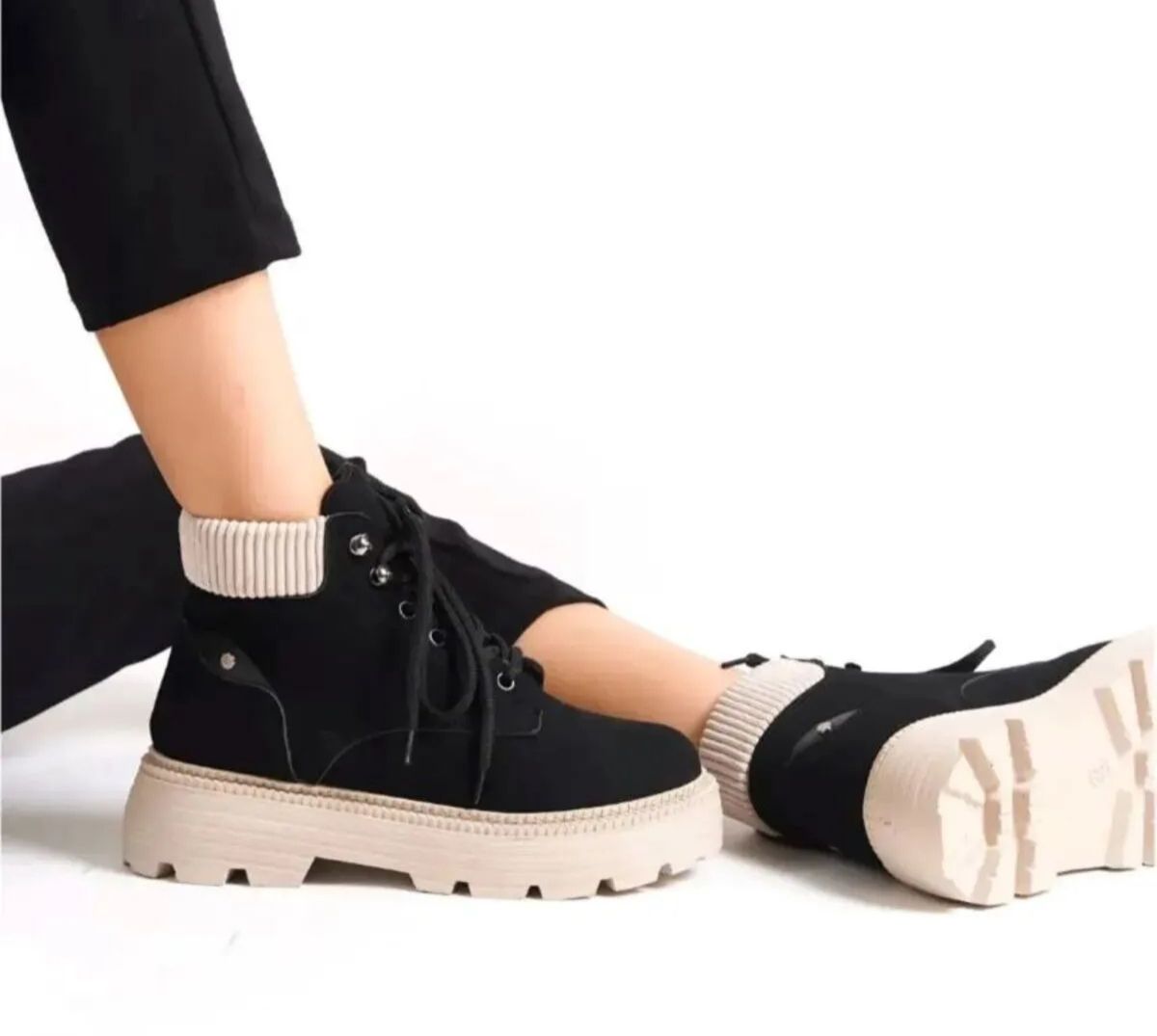 ZENVEA Triko Örmeli Siyah Süet Kadın Bot